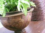 ロンボク島　ココナッツの彫り模様かご